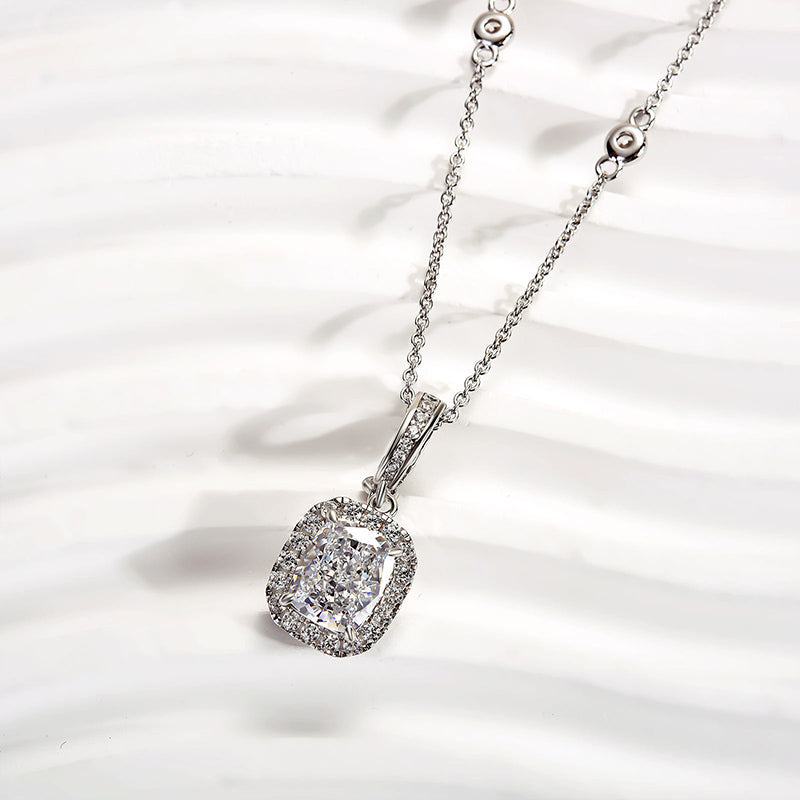3.6Ct Ice Cushion Cut White Stone with Necklace In Sterling Silver