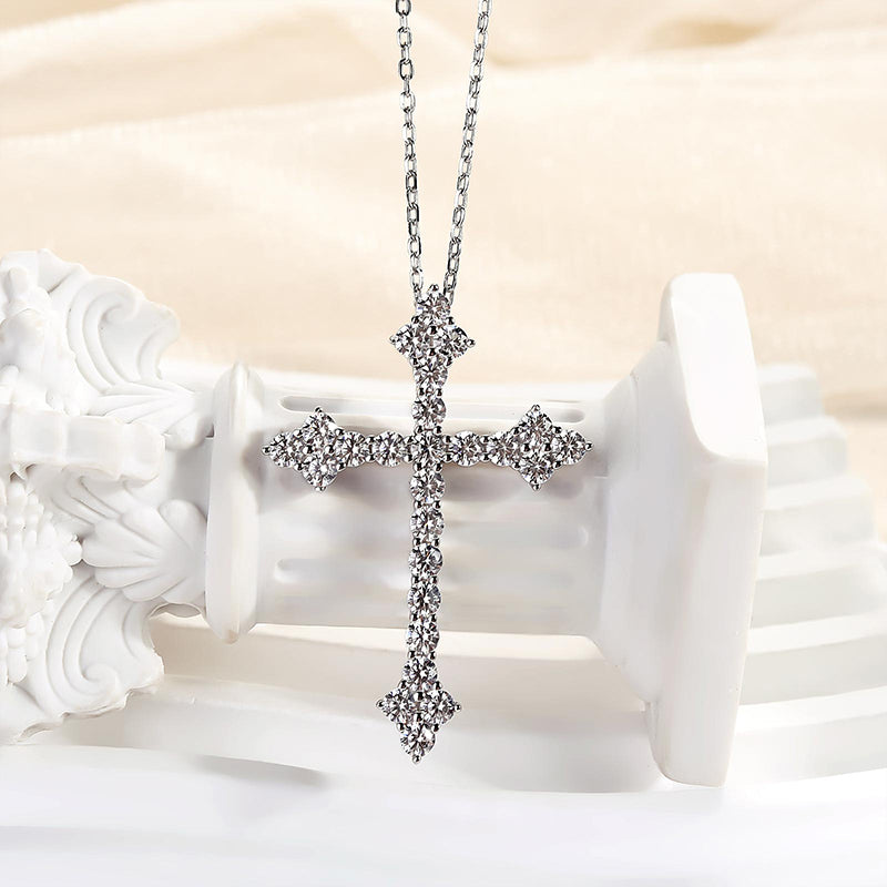 2.5Ct Sterling Silver Classic Cross pendant Necklace