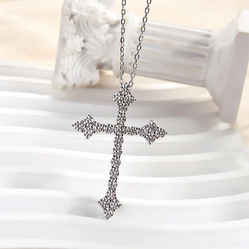 2.5Ct Sterling Silver Classic Cross pendant Necklace