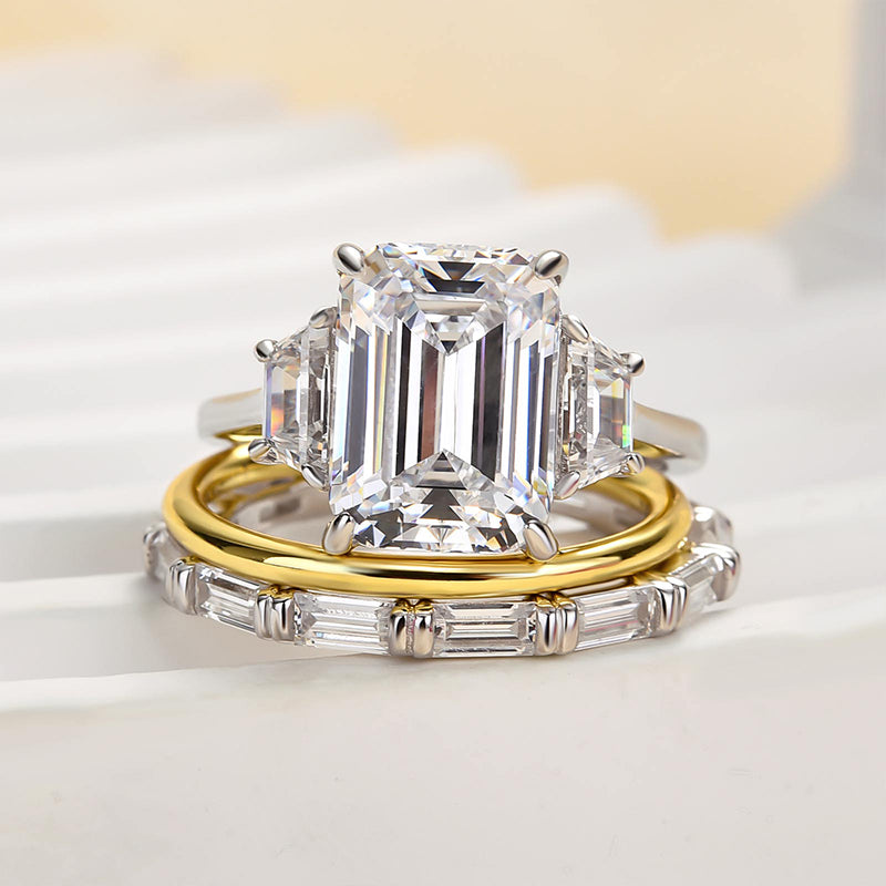 Ahabobo Honorable Three Stone Emerald Cut 3PC Wedding Set