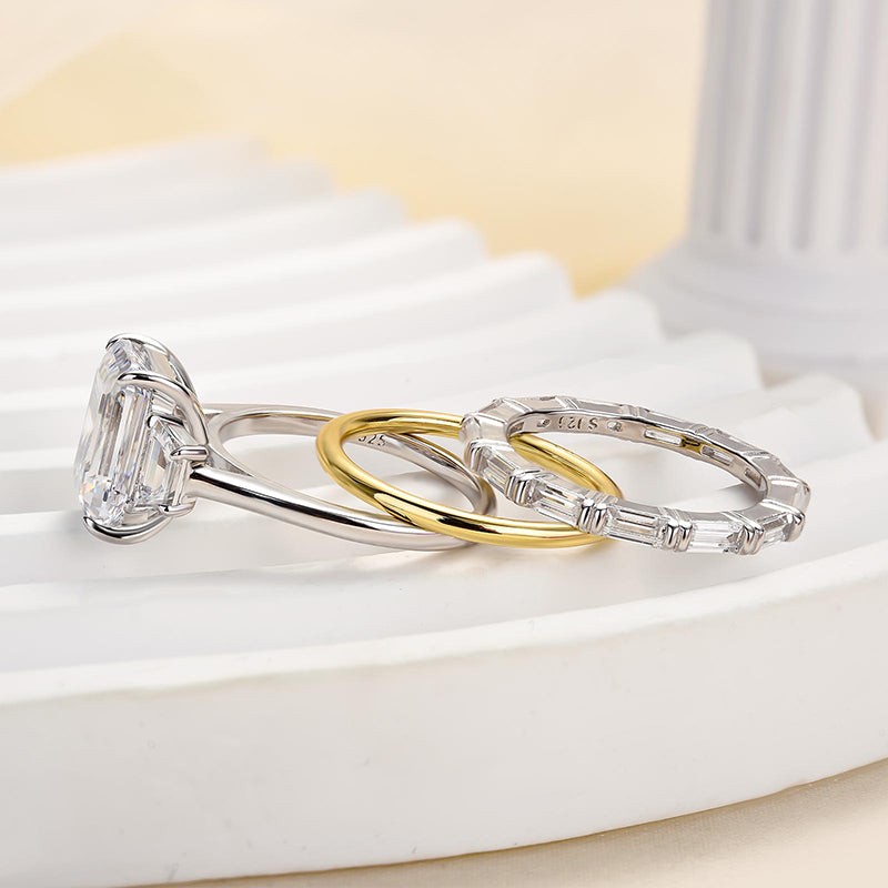 Ahabobo Honorable Three Stone Emerald Cut 3PC Wedding Set