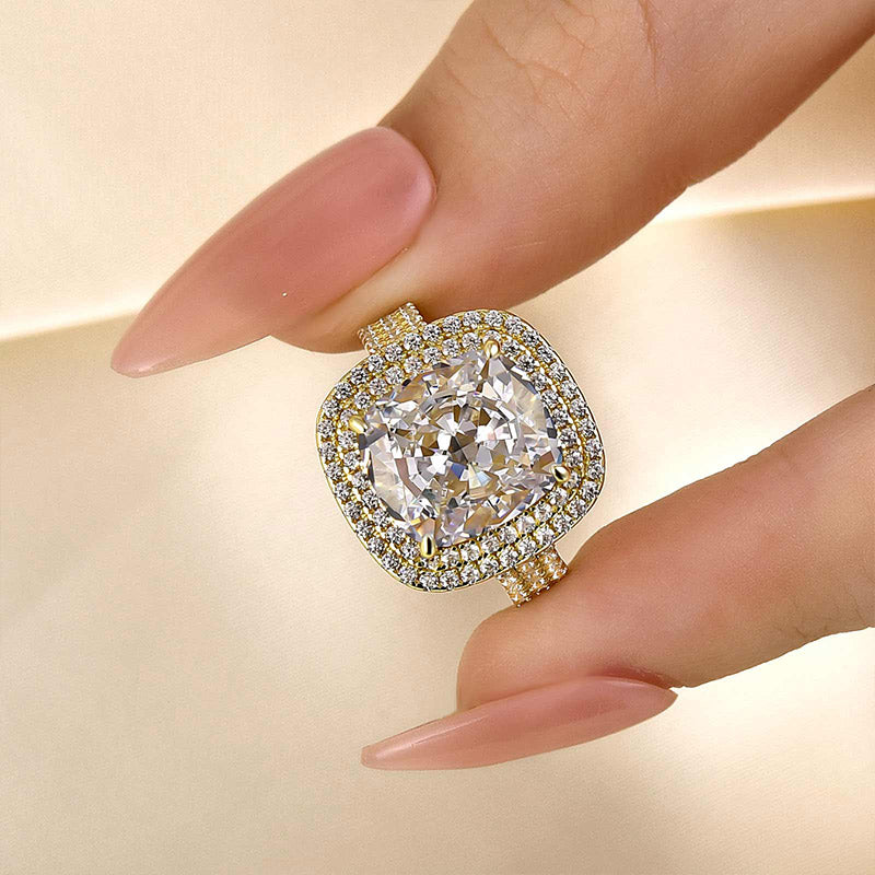 Double Halo Three Shank 6.5Ct Cushion Cut Engagement Ring
