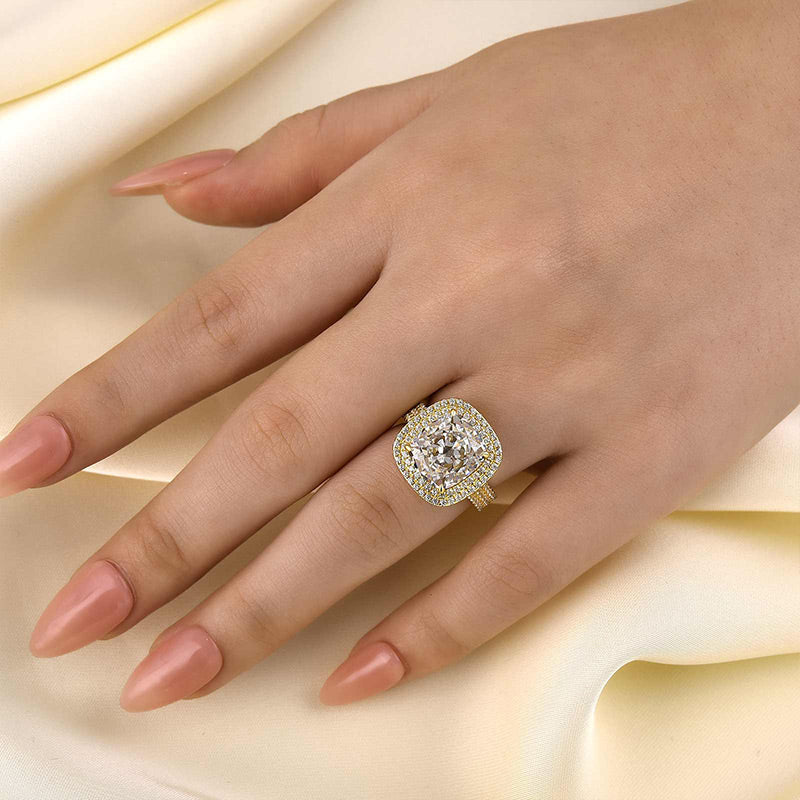 Double Halo Three Shank 6.5Ct Cushion Cut Engagement Ring