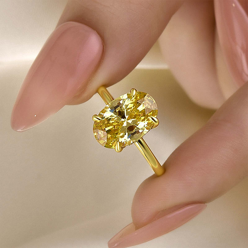 Ahabobo Unique Yellow Stone 3.5 Carat Oval Cut Engagement Ring