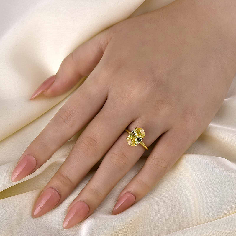 Ahabobo Unique Yellow Stone 3.5 Carat Oval Cut Engagement Ring
