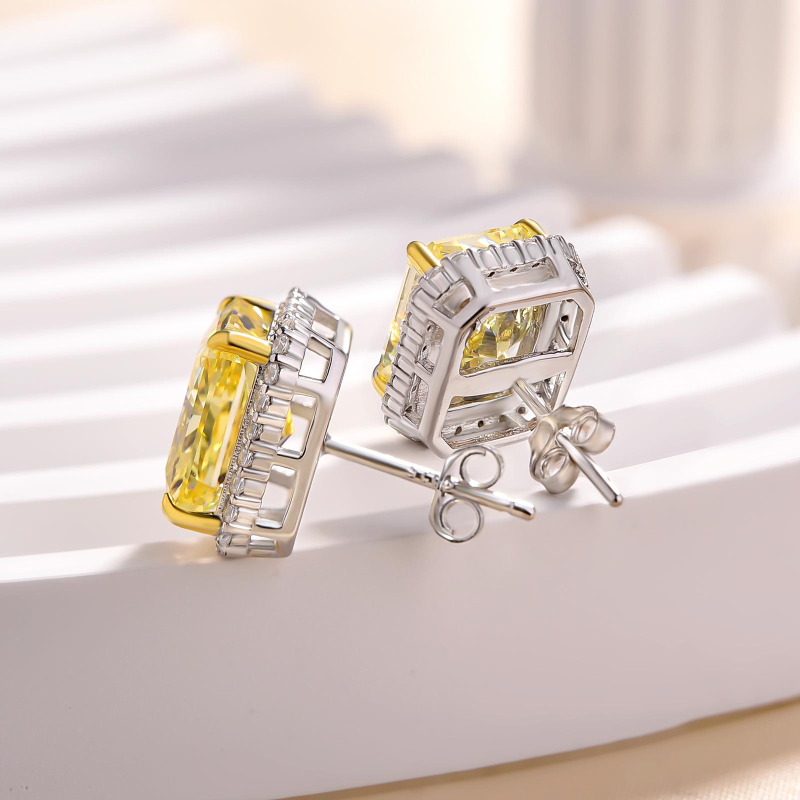 3.5Ct Stunning Halo Cushion Cut Yellow Sapphire Women's Stud Earring In Sterling Silver