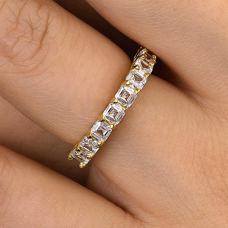 Half Eternity Asscher Cut Wedding Band for Women In Sterling Silver