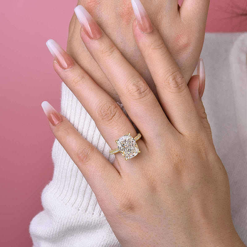 Stunning Yellow Gold Cushion Cut Simulated Diamond Engagement Ring In Sterling Silver