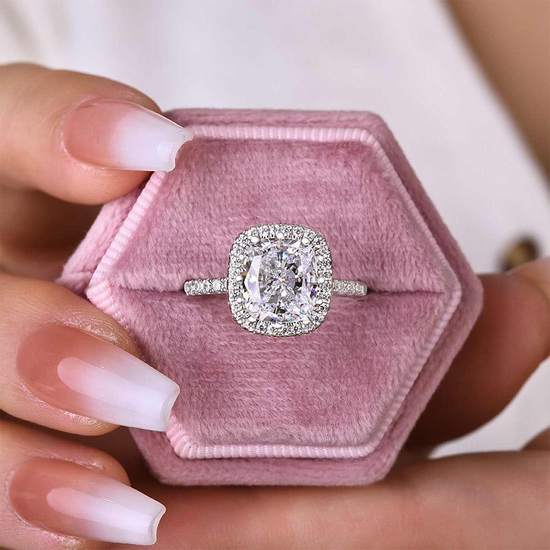 Elegant Halo Cushion Cut Engagement Ring In Sterling Silver