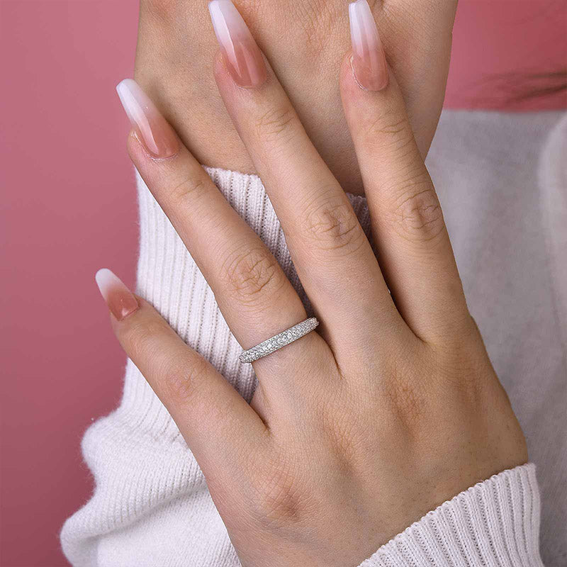 Vintage 3 Row Design Round Cut Women's Wedding Band In Sterling Silver