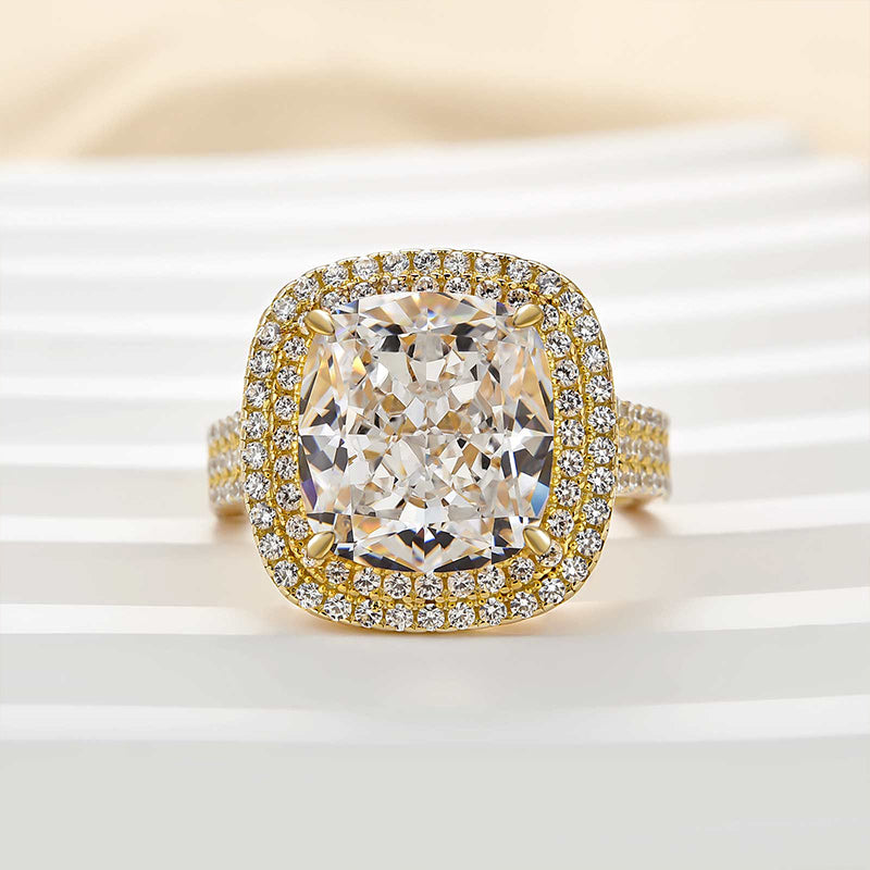 Double Halo Three Shank 6.5Ct Cushion Cut Engagement Ring