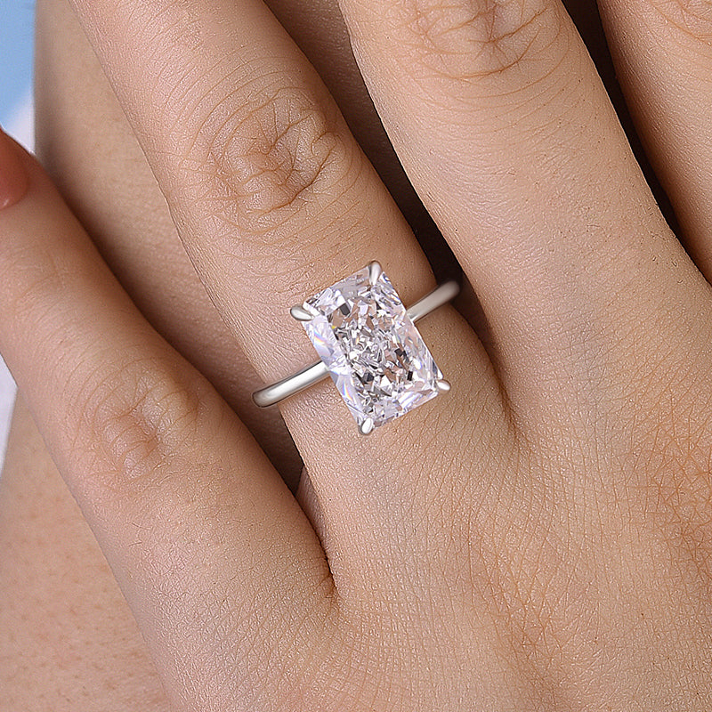 Elegant Radiant Cut Engagement Ring In Sterling Silver