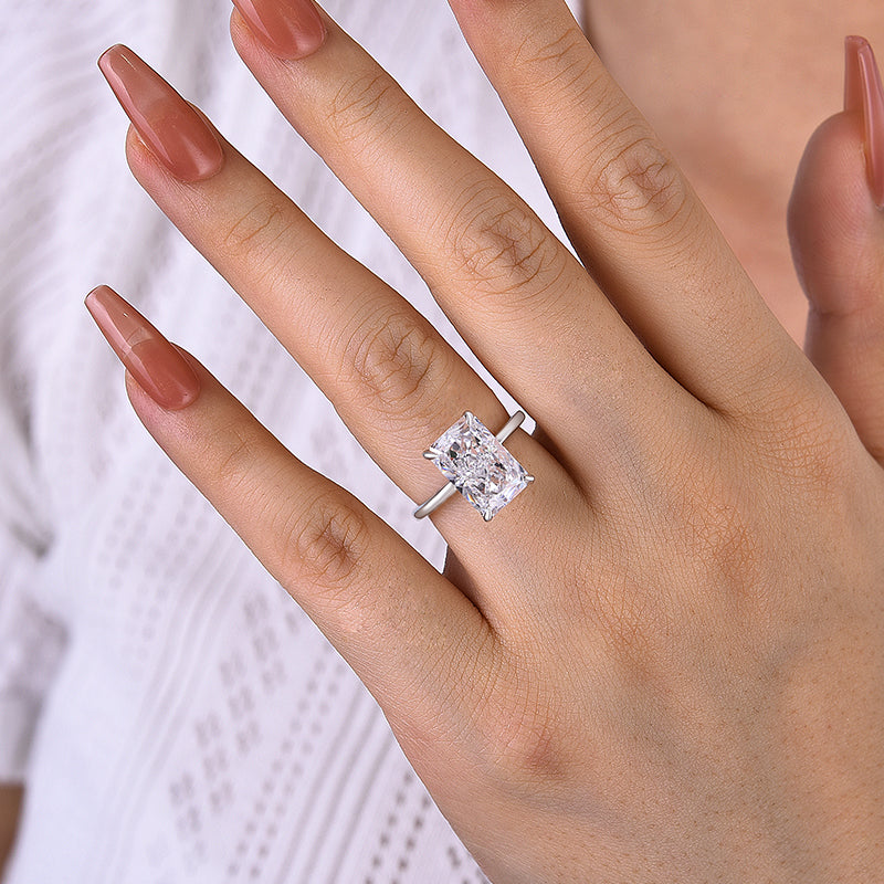 Elegant Radiant Cut Engagement Ring In Sterling Silver