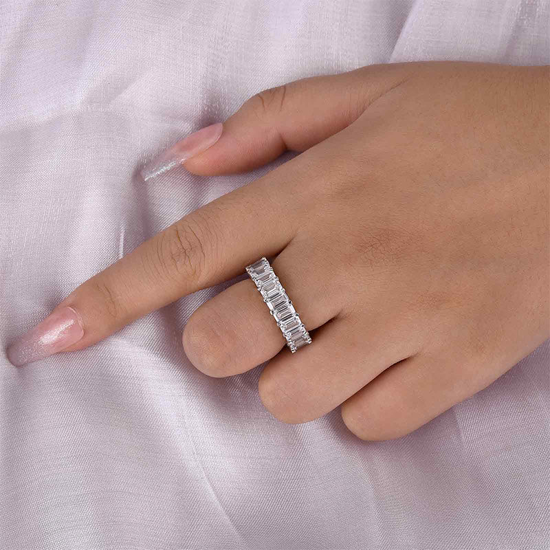 Eternity Emerald Cut Simulated Diamonds Women's Wedding Band