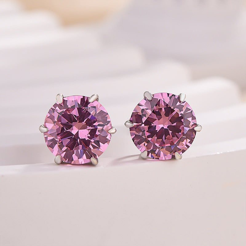 1.0 Carat Round Cut Pink Sapphire Stud Earrings In Sterling Silver