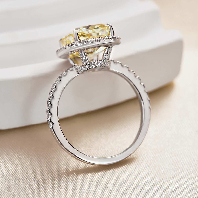 Ahabobo Noble Halo Cushion Cut Yellow Stone Engagement Ring