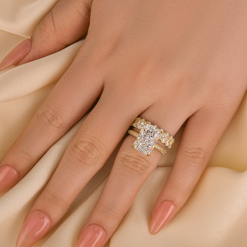 Luxurious 5.0Ct Elongated Radiant Cut Wedding Ring Set Travel Ring with Oval Cut Wedding Band