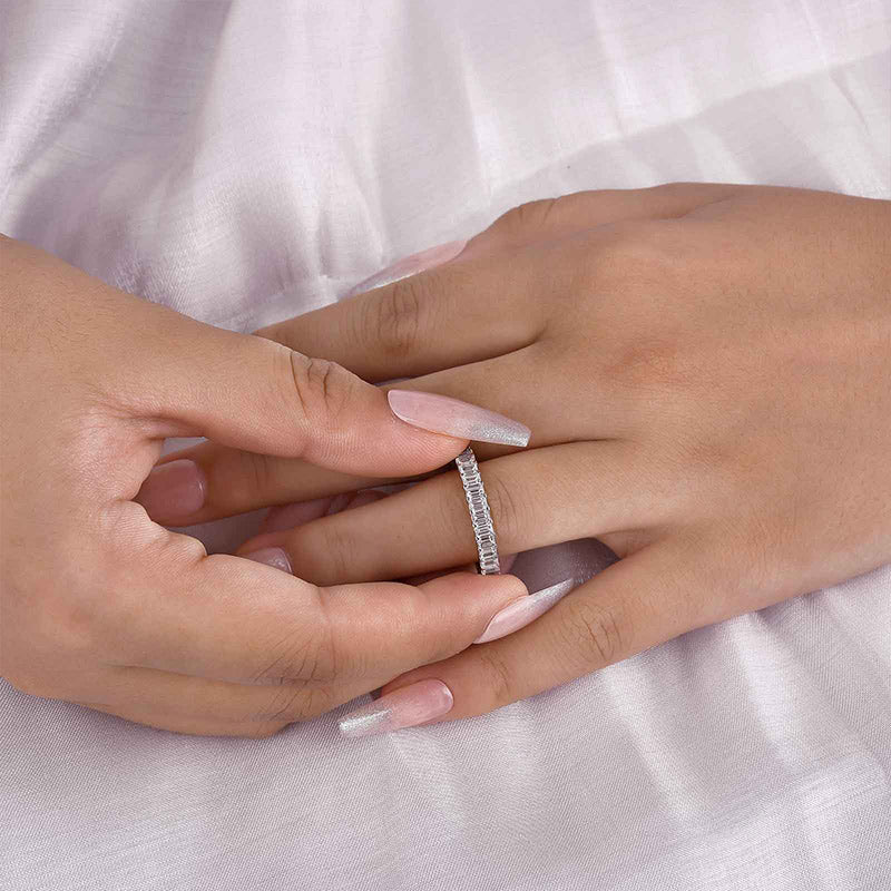 Classic Emerald Cut Sona Simulated Diamonds Women's Wedding Band