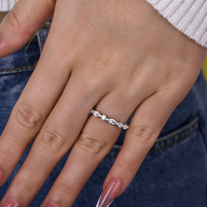 Exclusive Marquise Cut Wedding Band In Sterling Silver