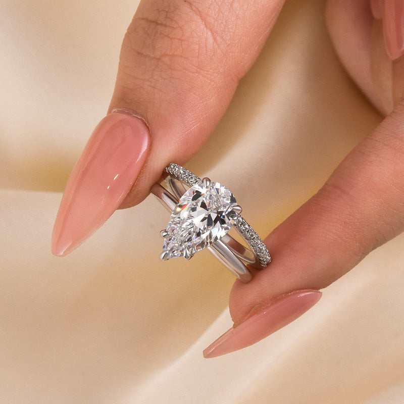 Lovely 3.5Ct Pear Cut Wedding Ring Set In Sterling Silver