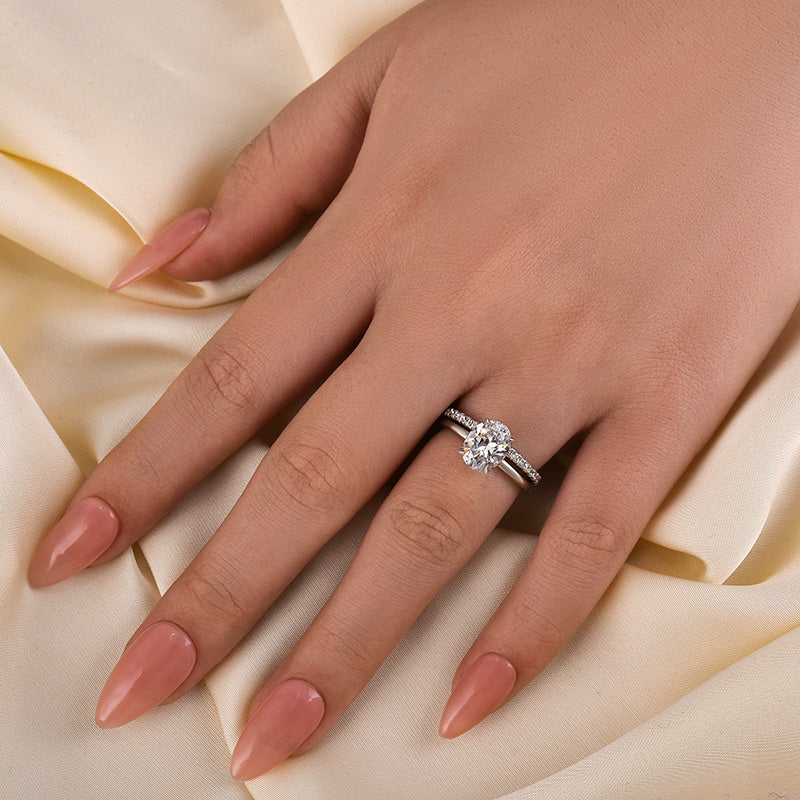 Ahabobo Dainty Oval Cut Wedding Ring Set For Women
