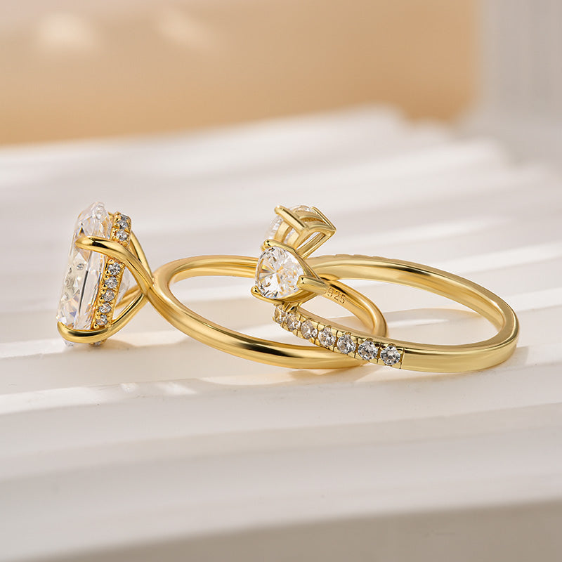Ahabobo Unique Oval Cut Insert Wedding Ring Set For Women In Sterling Silver