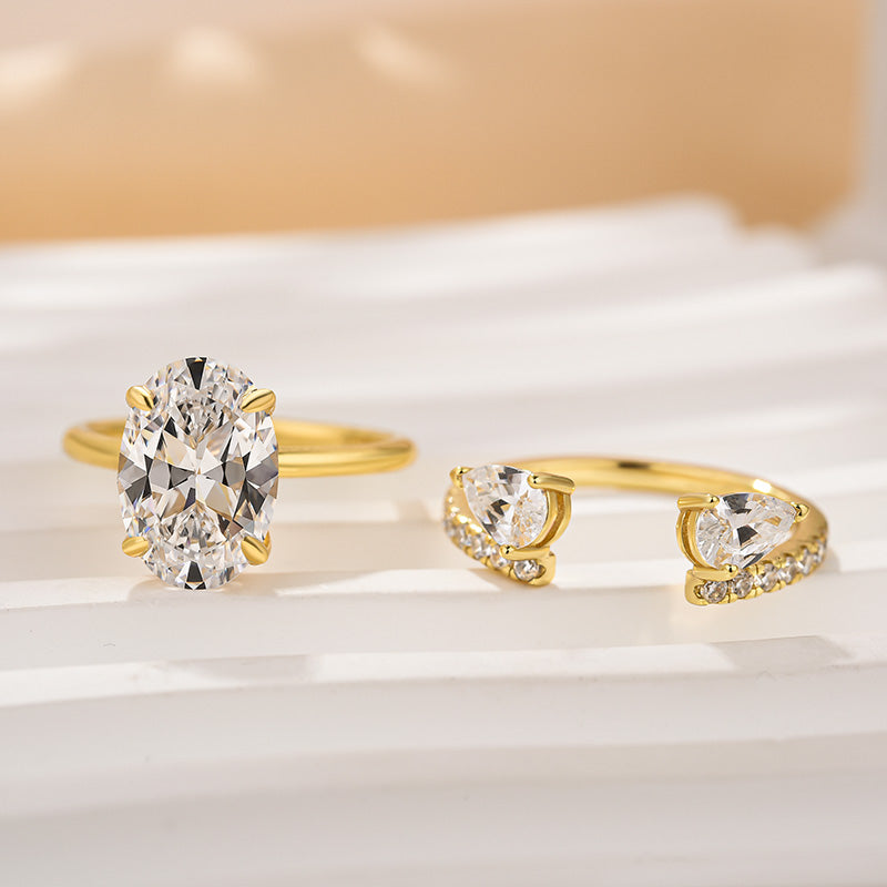 Ahabobo Unique Oval Cut Insert Wedding Ring Set For Women In Sterling Silver