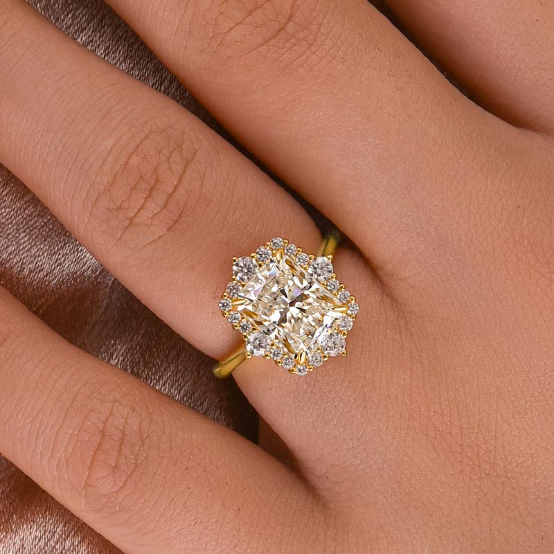 Ahabobo Moissanite Vintage 3.0 Carat Halo Radiant Cut Engagement Ring In Sterling Silver
