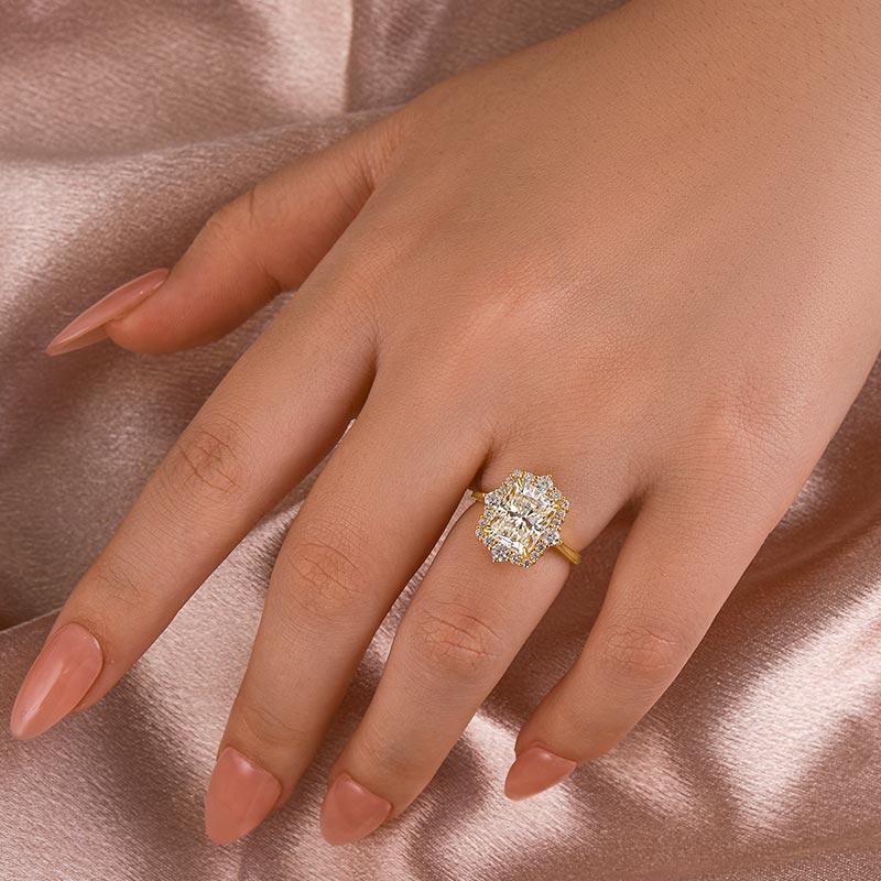 Ahabobo Moissanite Vintage 3.0 Carat Halo Radiant Cut Engagement Ring In Sterling Silver