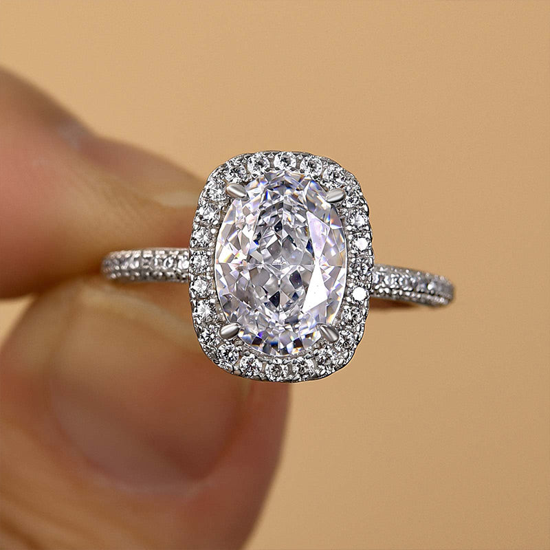 Unique Halo Oval Cut Sona Simulated Diamond Engagement Ring