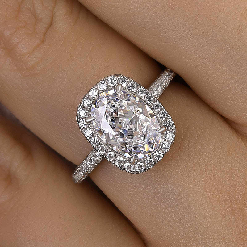 Unique Halo Oval Cut Sona Simulated Diamond Engagement Ring