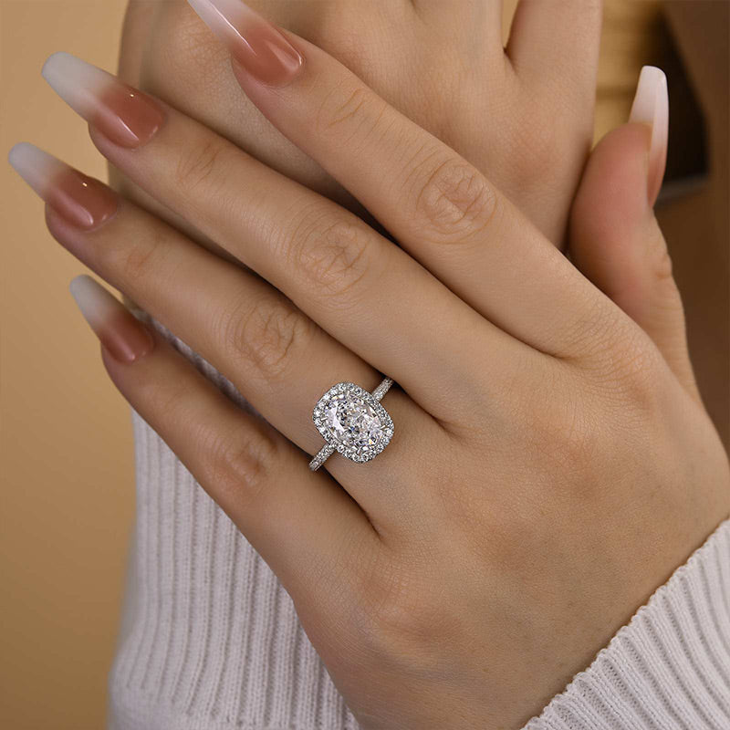 Unique Halo Oval Cut Sona Simulated Diamond Engagement Ring