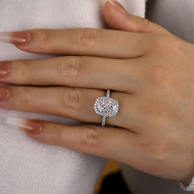 Unique Halo Oval Cut Sona Simulated Diamond Engagement Ring