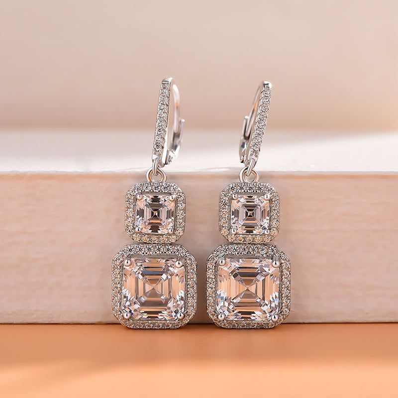 3.0Ct Elegant Halo Asscher Cut Women's Earrings In Sterling Silver