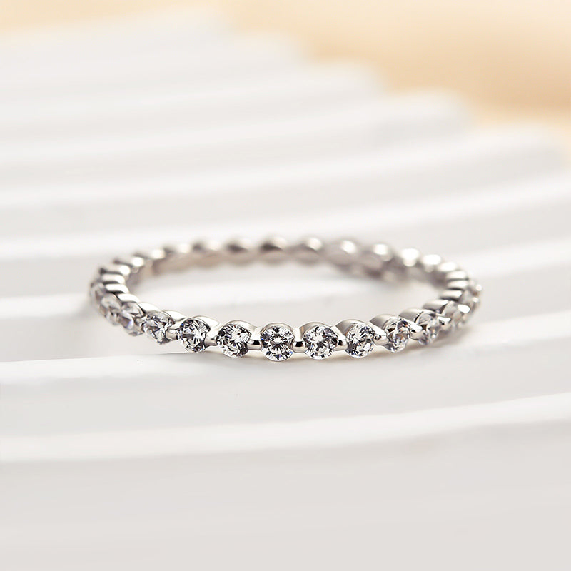 Classic Round Cut Full Eternity Wedding Band In Sterling Silver