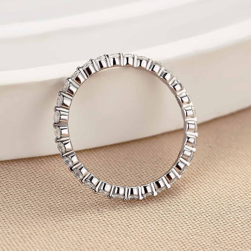 Classic Round Cut Full Eternity Wedding Band In Sterling Silver