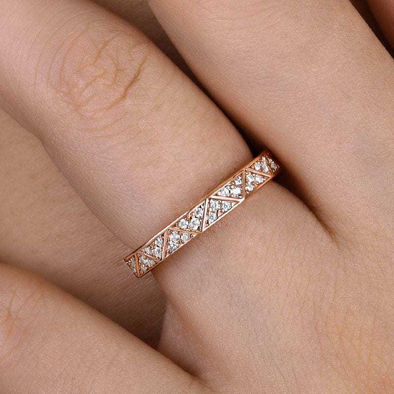 Luxury Rose Gold Round Cut Women's Wedding Band In Sterling Silver