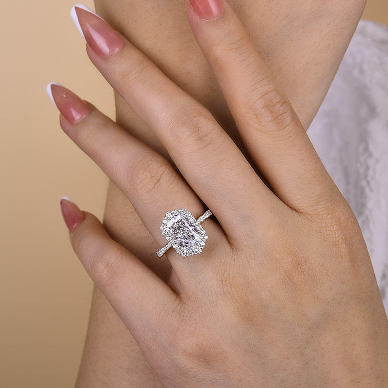 Temperamental Halo Radiant Cut Simulated Diamond Engagement Ring