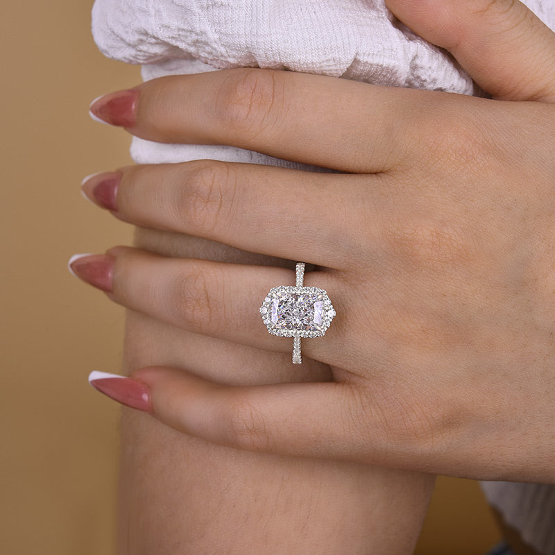 Temperamental Halo Radiant Cut Simulated Diamond Engagement Ring