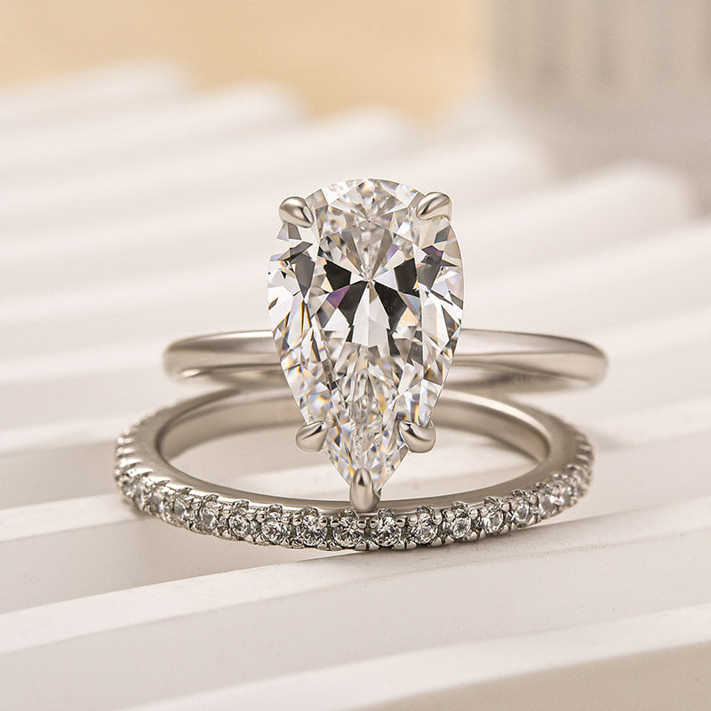 Lovely 3.5Ct Pear Cut Wedding Ring Set In Sterling Silver