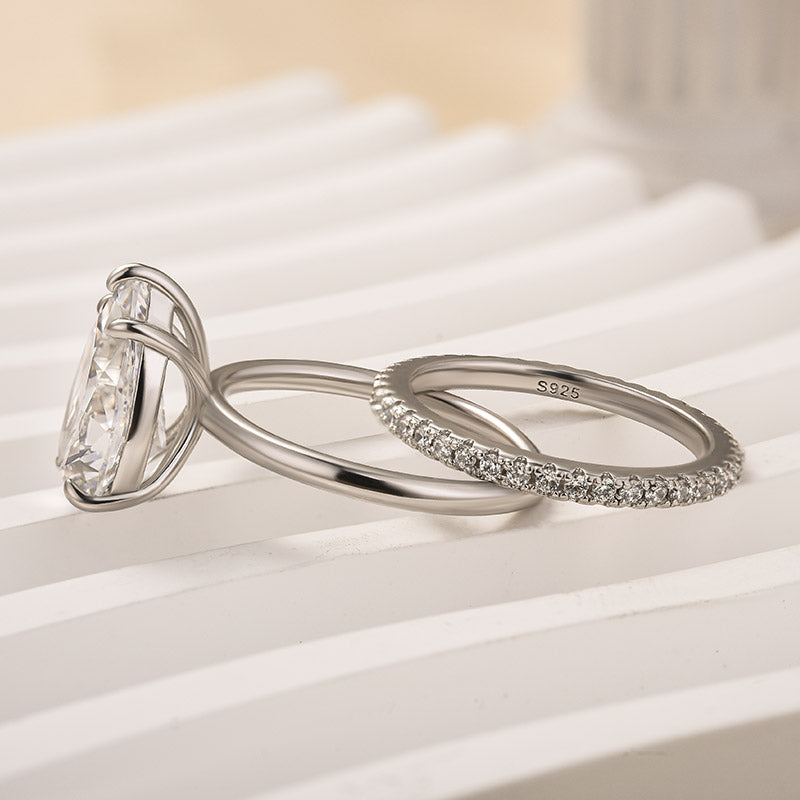Lovely 3.5Ct Pear Cut Wedding Ring Set In Sterling Silver