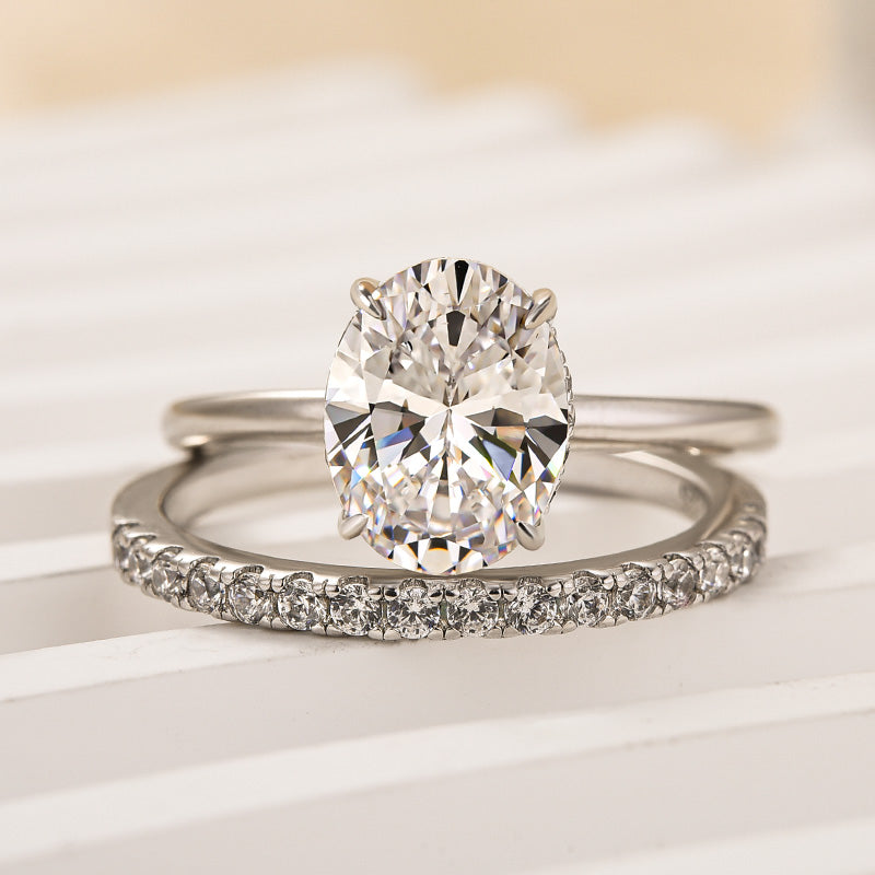 Ahabobo Dainty Oval Cut Wedding Ring Set For Women