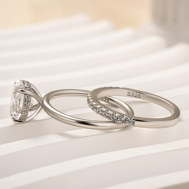 Ahabobo Dainty Oval Cut Wedding Ring Set For Women