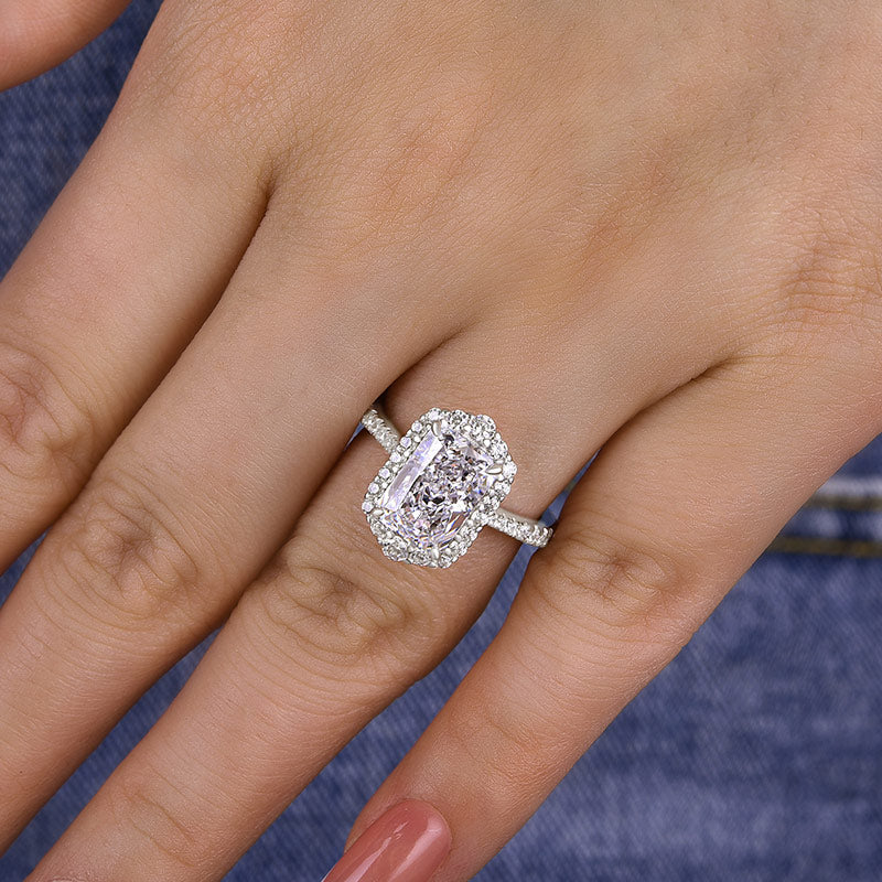 Temperamental Halo Radiant Cut Simulated Diamond Engagement Ring