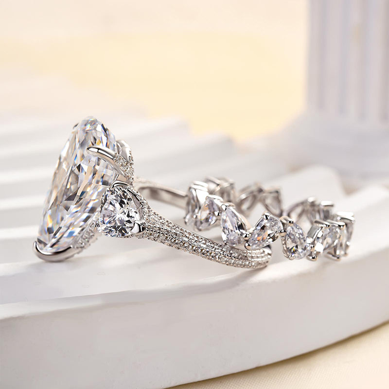 Ahabobo Luxury 8.0 Ct Pear Cut Three Stone Wedding Set