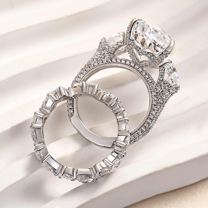 Ahabobo Luxury 8.0 Ct Pear Cut Three Stone Wedding Set