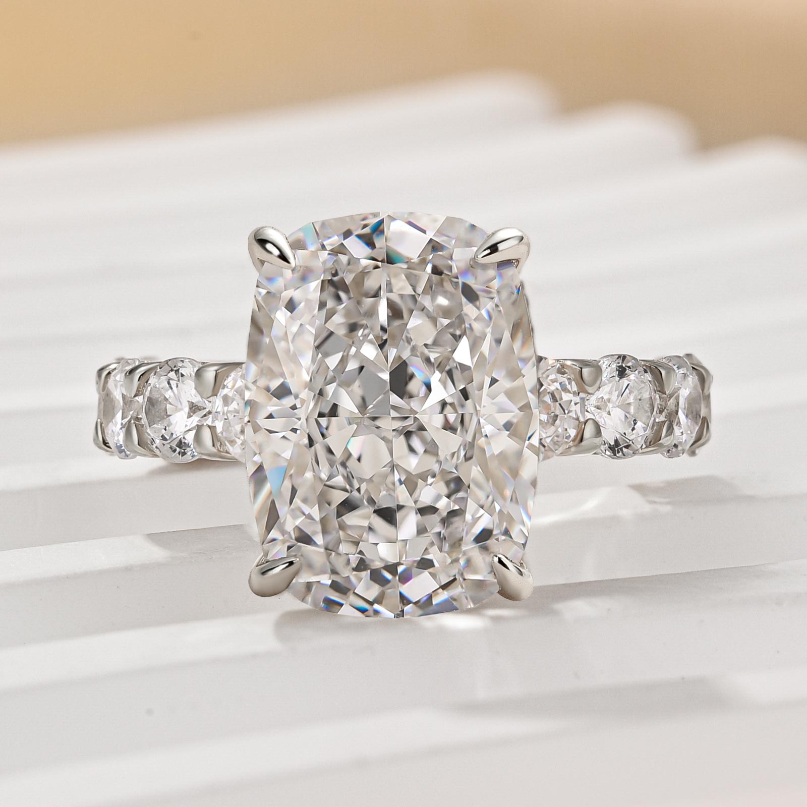 Gorgeous Elongated Crushed Ice Cushion Cut Engagement Ring