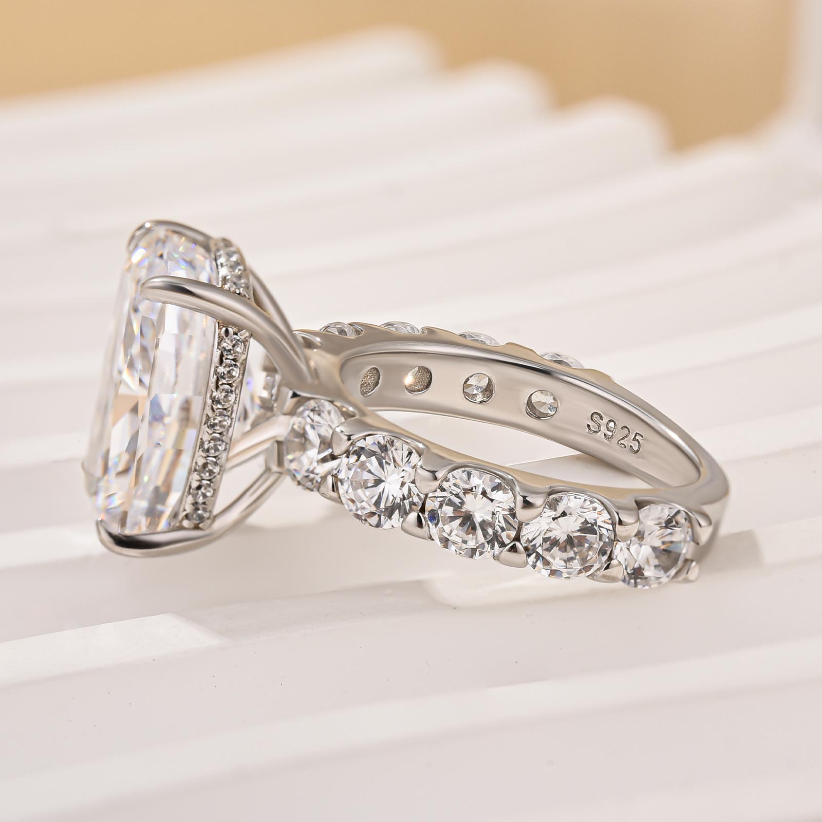 Gorgeous Elongated Crushed Ice Cushion Cut Engagement Ring