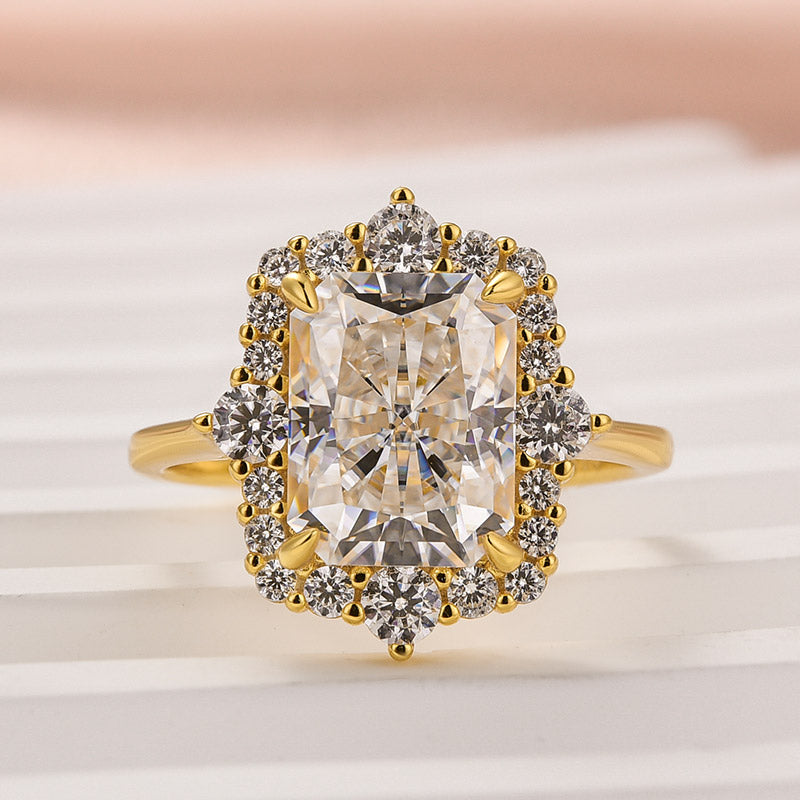 Ahabobo Moissanite Vintage 3.0 Carat Halo Radiant Cut Engagement Ring In Sterling Silver