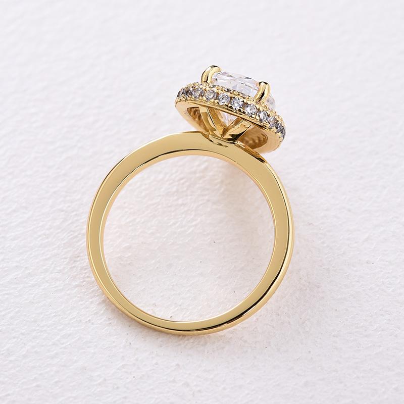 Yellow Gold Halo Pear Cut Solitaire Engagement Ring For Women In Sterling Silver